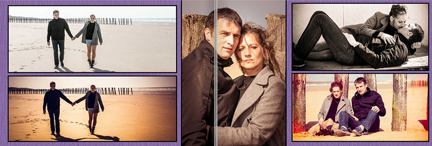 PAGE DU LIVRE DE MARIAGE A LA PLAGE DE CALAIS ,REALISATION APRES LE MARIAGE SANS LA ROBE ET LE COSTUME